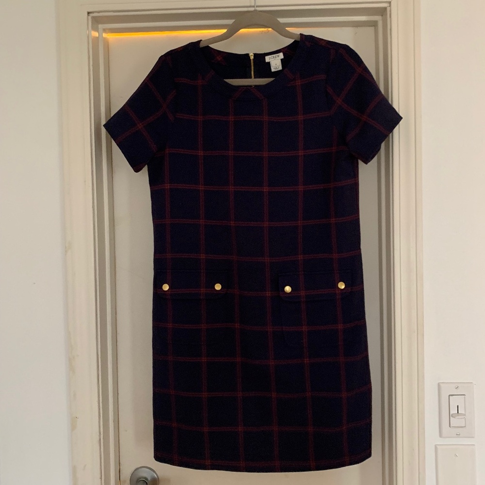 J.Crew Plaid Short-Sleeve Dress with front pockets